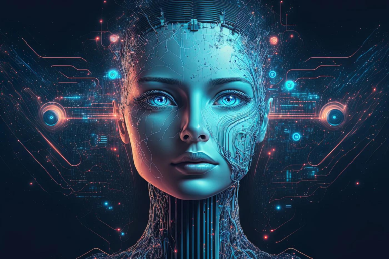 AI woman with wires on the neck and face