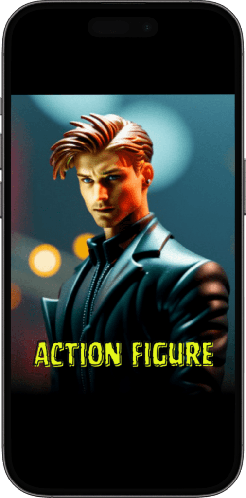 A man using the action figure filter by the app called PS2 Filter AI Face Cartoon