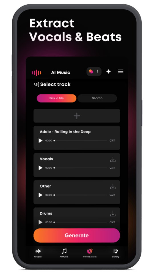 Remove Vocals and Extract Beats from any song with Voicify AI App